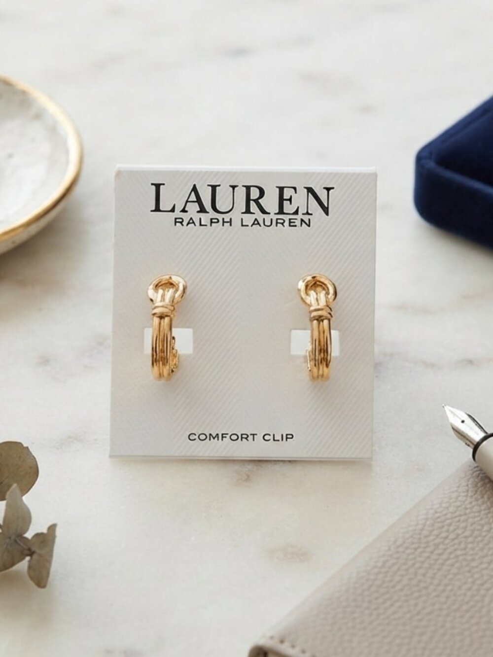 NWT Lauren Ralph Lauren Knot Hoop Comfort Clip Earrings